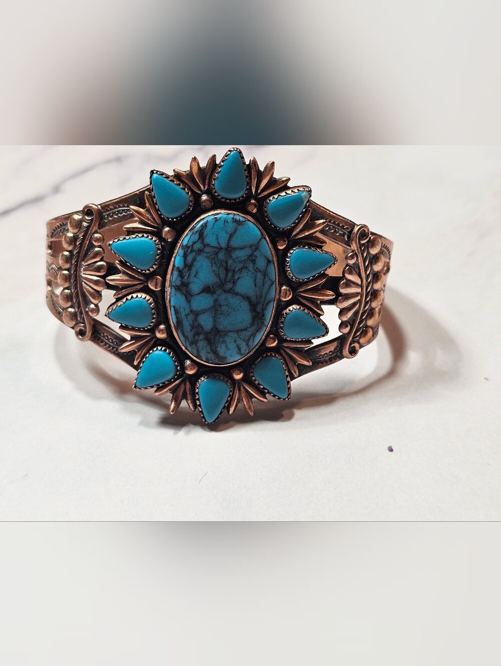 Vintage Copper and Turquoise Cuff